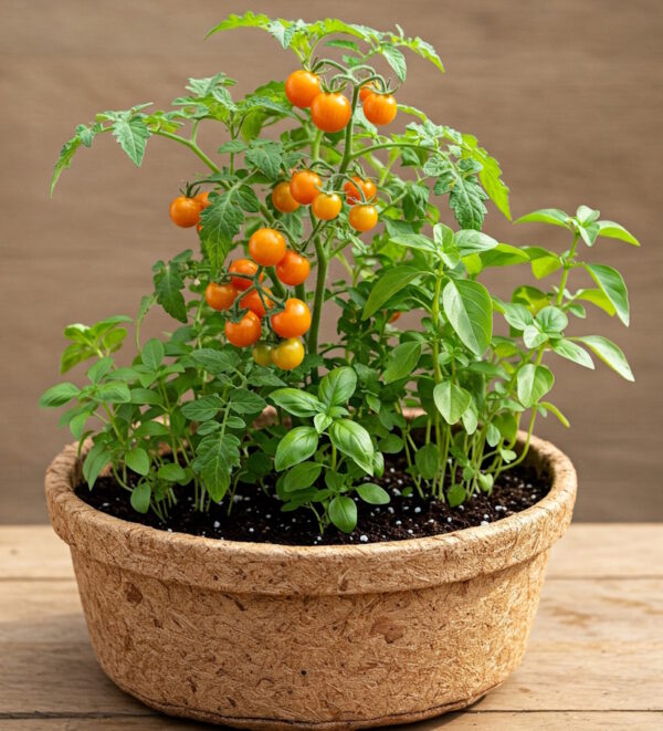 Dwarf Orange Hat Tomato and Dwarf Greek Basil Bowl