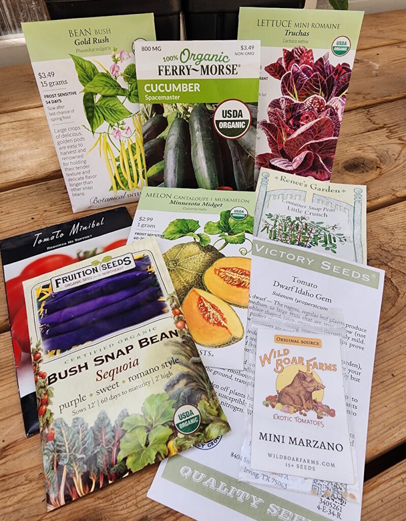 seed packets showing compact vegetables